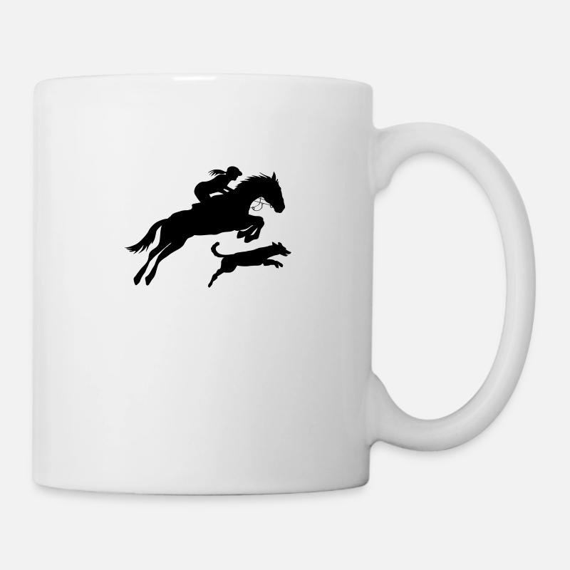 Cheval avec cavalière et chien - Mug blanc - blanc