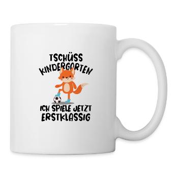 Einschulung Erste Klasse Fußball Spruch Junge Ball - Tasse - Weiß - Rechts