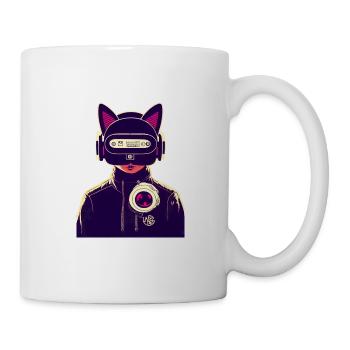 Chat de style cyberpoint immergé dans le métavers VR - Mug blanc - blanc - Droite