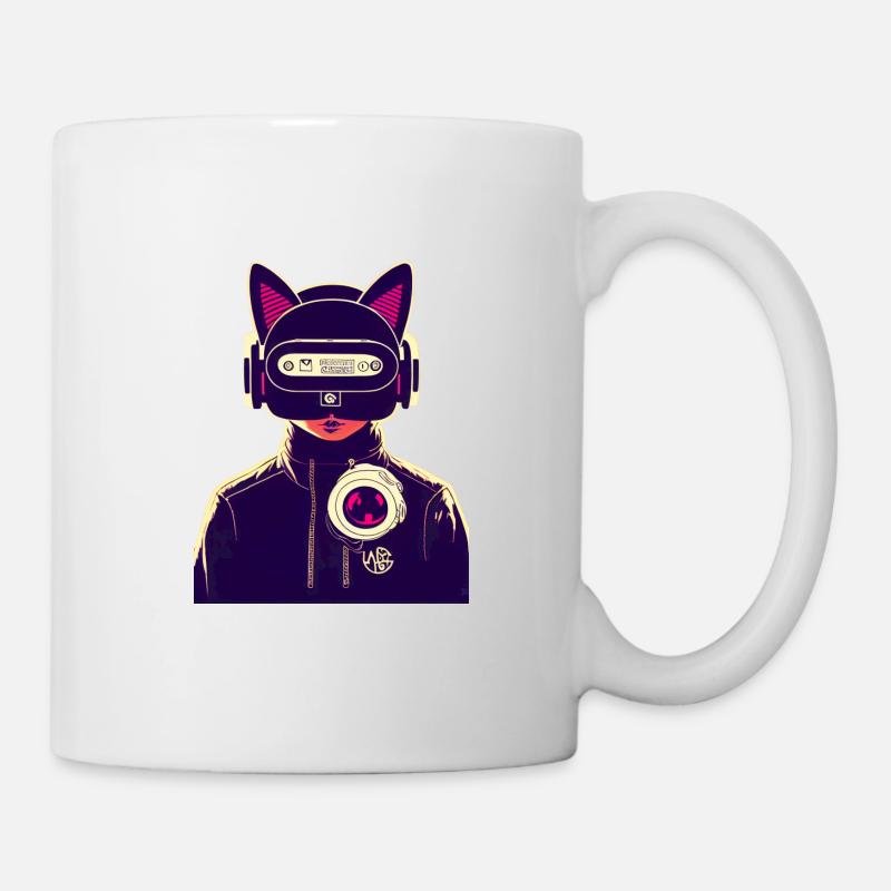 Cyber point style cat immersed in VR metaverse - Mug - white