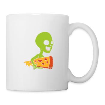 Alien und Pizza. Pizza -Liebhaber Gift - Tasse - Weiß - Rechts