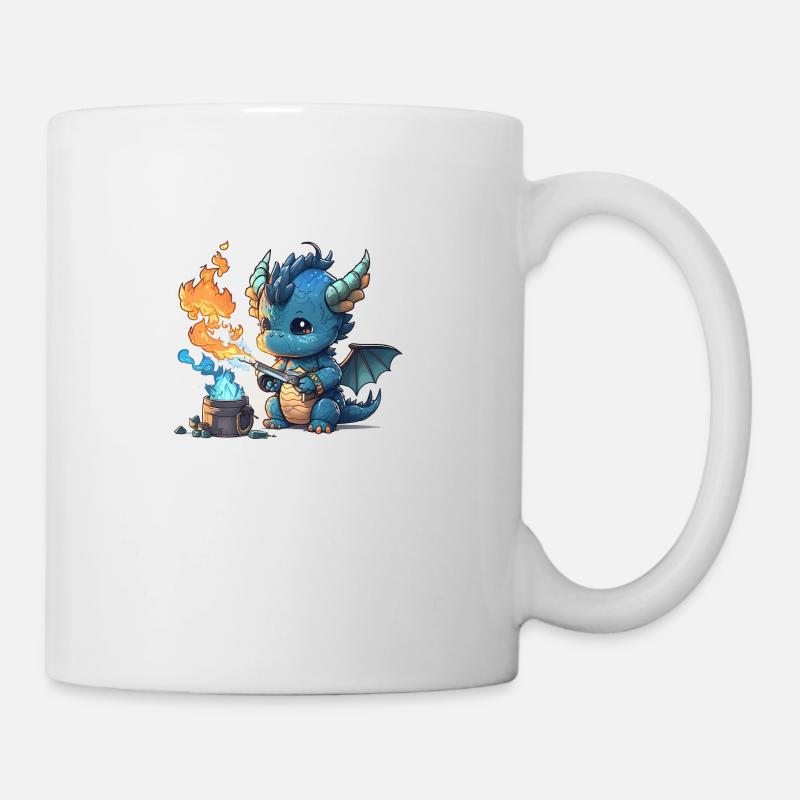 Blue Baby Dragon joue avec le feu et la glace! - Mug blanc - blanc