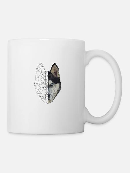 Husky Wolf Hund Welpe Tier - Low Poly geometrisch - Tasse - Weiß
