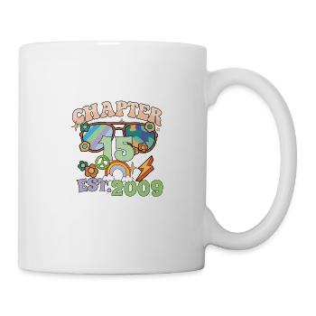 Turning 15 15th Birthday Retro Theme Peace Sign - Mug - white - Right