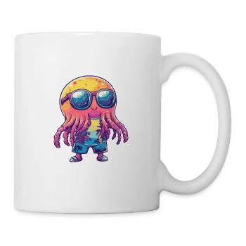 Vacances de bande dessinée de méduse - Mug blanc - blanc - Droite