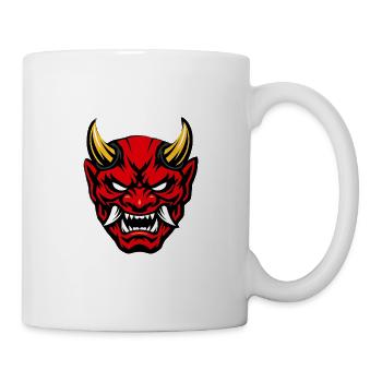 Roter Dämonenkopf mit Zähnen - Tasse - Weiß - Rechts