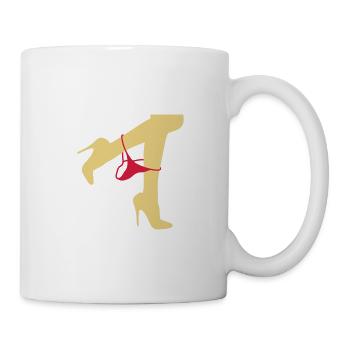 Hübsche Frauenbeine mit einem Tanga - Tasse - Weiß - Rechts