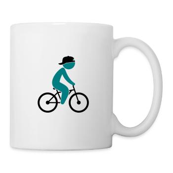 A cyclist rides on his bicycle - Mug - white - Right