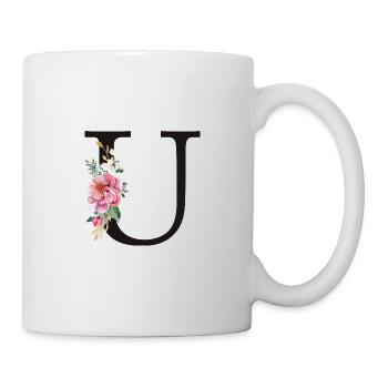 Customizable Monogram U Floral Pink White - Mug - white - Right