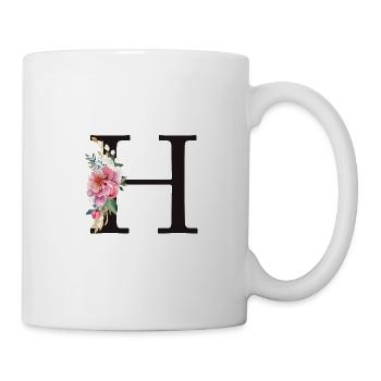Customizable Monogram H Floral Pink White - Mug - white - Right