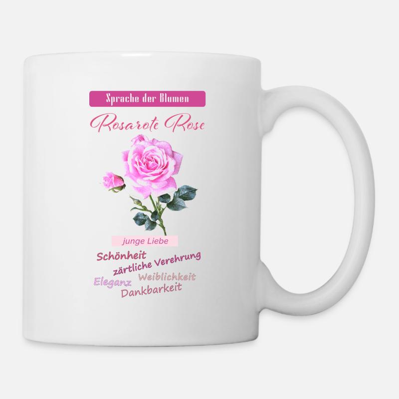 rosarote Rose, Blumensprache - Tasse - Weiß