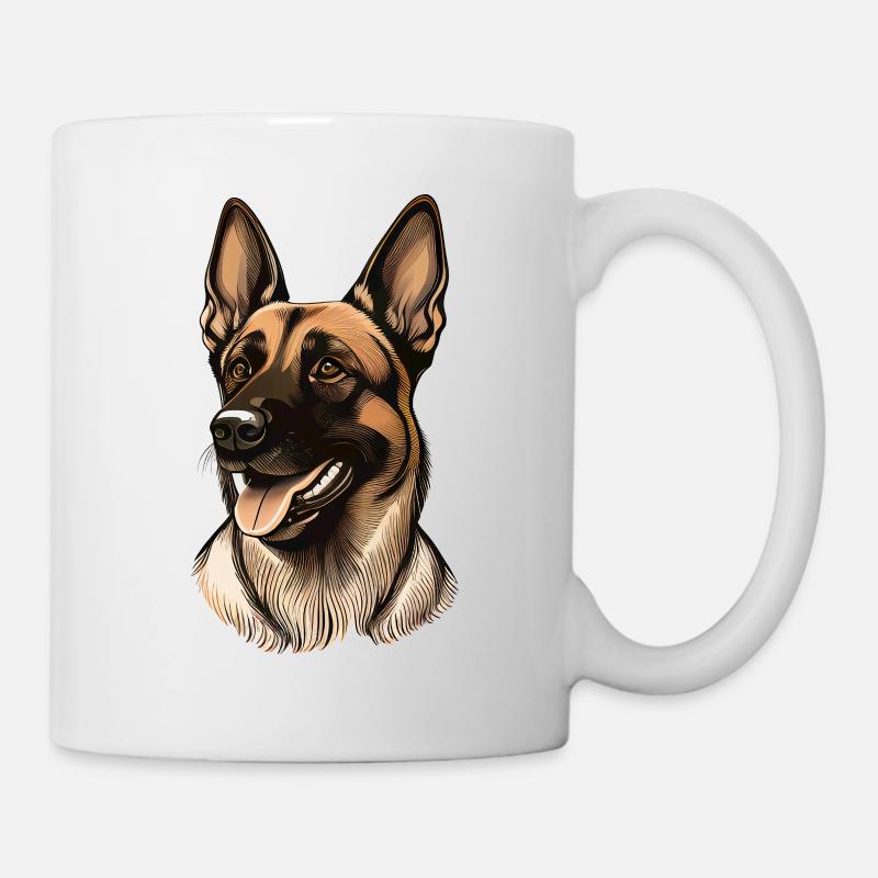 Portrait De Chien De Berger Chien Malinois - Mug blanc - blanc