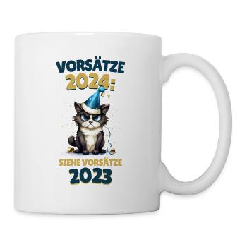 Silvester Vorsätze 2024 Katze Siehe 2023 Lustig - Tasse - Weiß - Rechts