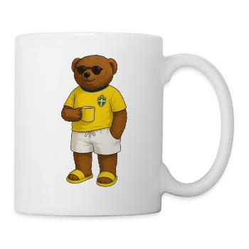 Schwedischer Strandbär mit Sonnenbrille und Kaffeetasse - Tasse - Weiß - Rechts