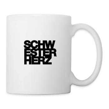 Schwesterherz, Schwester, Geschenk, Idee - Tasse - Weiß - Rechts