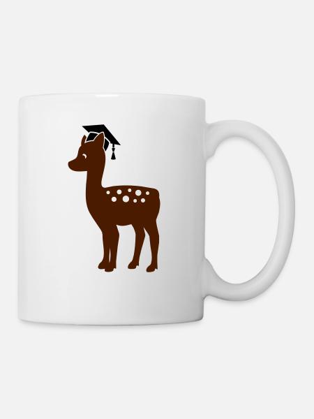 Rehkitz mit Doktorhut - Geschenk zur Doktorarbeit - Tasse - Weiß