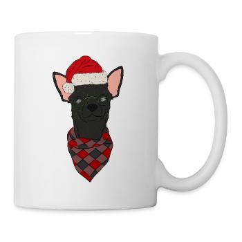 Black Chihuahua with Christmas Hat - Mug - white - Right