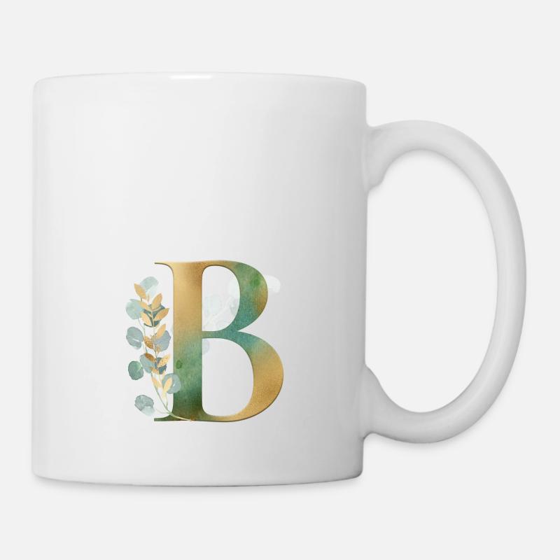 Personalisierbar Monogramm Eukalyptus B - Tasse - Weiß