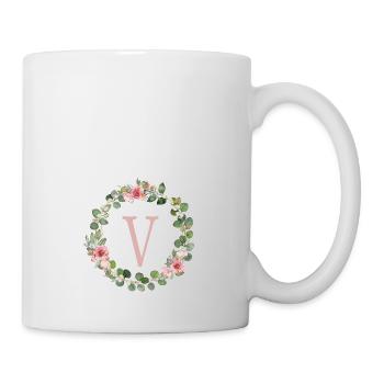 V Monogram Eucalyptus Rose Wreath - Mug - white - Right
