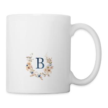 B Monogramm , Floral, Boho - Tasse - Weiß - Rechts