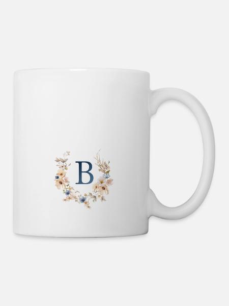 B Monogramm , Floral, Boho - Tasse - Weiß