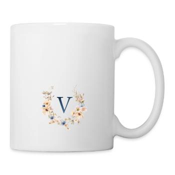 V Monogram, Floral, Boho - Mug - white - Right