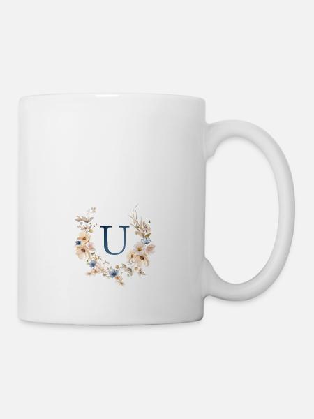 U Monogramm , Floral, Boho - Tasse - Weiß