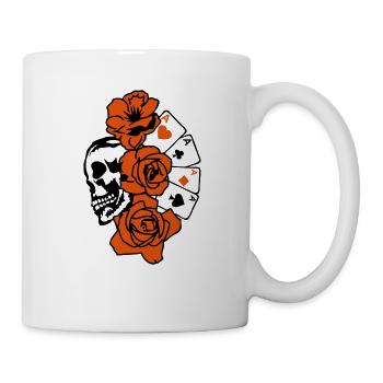 poker tete de mort skull rose fleur - Mug blanc - blanc - Droite