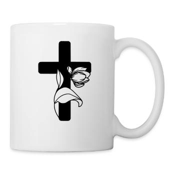 Beautiful cross with a flower - Mug - white - Right
