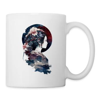 Geisha Aquarell Meer Wellen Asiatische Kunst Frau - Tasse - Weiß - Rechts