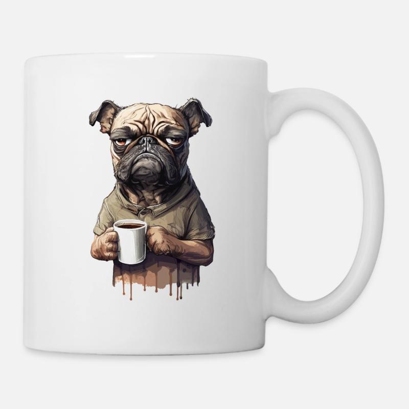Grummeliger Hund Mops Launisch Kaffee Sarkasmus - Tasse - Weiß