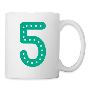 5 JAHRE. 5-jähriges JUBILÄUM. GEBURTSTAG 5 JAHRE. FÜNF - Tasse - Weiß - Rechts