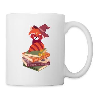 red panda on Halloween book pile - Mug - white - Right