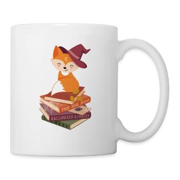 Fox on Halloween book pile - Mug - white - Right