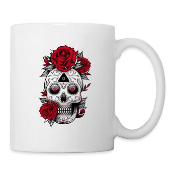Schädel mit Rosen - Tasse - Weiß - Rechts