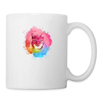 luchs,katze,blau,malerei,aquarell,pink,regenbogen - Tasse - Weiß - Rechts