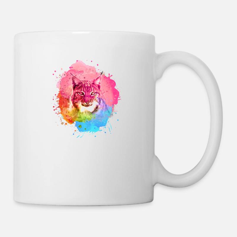 luchs,katze,blau,malerei,aquarell,pink,regenbogen - Tasse - Weiß