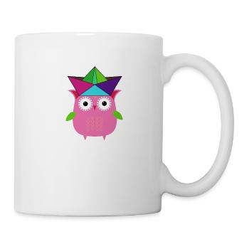 hibou, botte, chapeau en papier, coloré, illustration, rose - Mug blanc - blanc - Droite