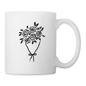 Blumenstrauß mit Schleife – Florale Linienkunst - Tasse - Weiß - Rechts