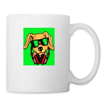 Chien avec écouteurs et fond vert - Mug blanc - blanc - Droite