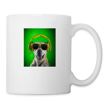 Chien avec écouteurs et fond vert - Mug blanc - blanc - Droite