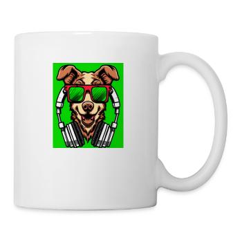 Chien avec écouteurs et fond vert - Mug blanc - blanc - Droite