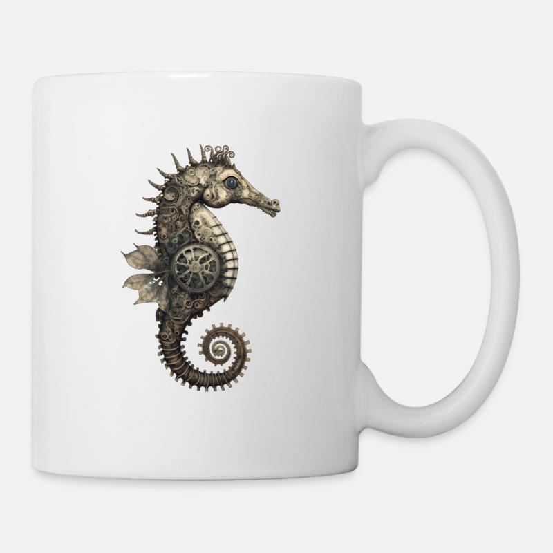 Seepferdchen, Steampunk, Meer, Tiere, Unterwasser - Tasse - Weiß