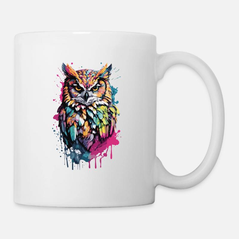 Owl Cool Colorful Feathers in This Design Bird - Mug - white