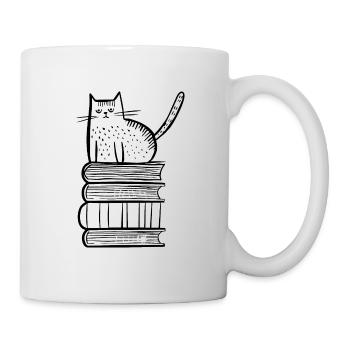 Katze mit Büchern - Tasse - Weiß - Rechts