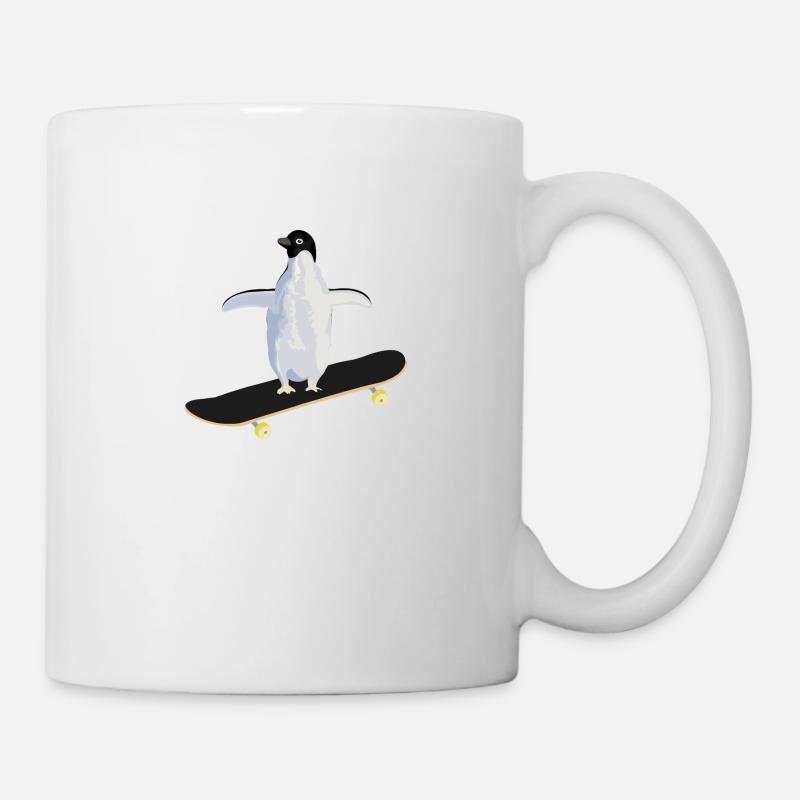 Pinguin auf einem Skatboard - Tasse - Weiß