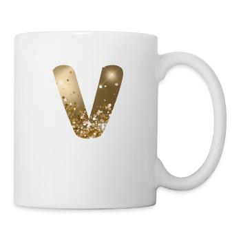 Personalisierbar Monogramm V Gold Glitter - Tasse - Weiß - Rechts