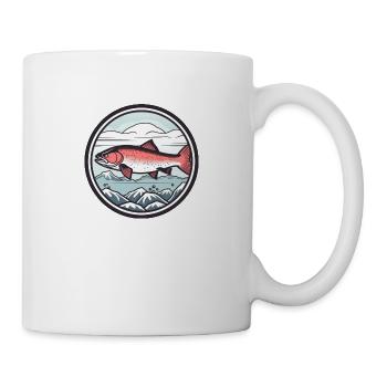 Sakura Stream: Rosa Lachskunst im japanischen Stil - Tasse - Weiß - Rechts