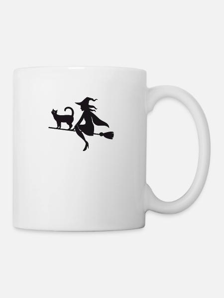 Sorcière avec chat - Mug blanc - blanc