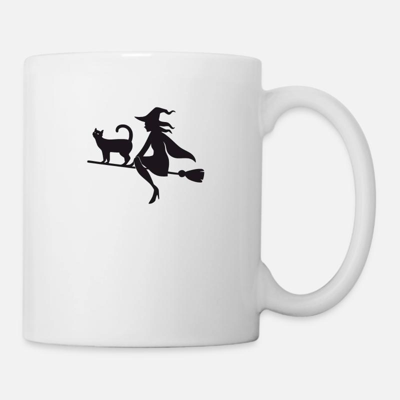 Hexe mit Katze - Tasse - Weiß